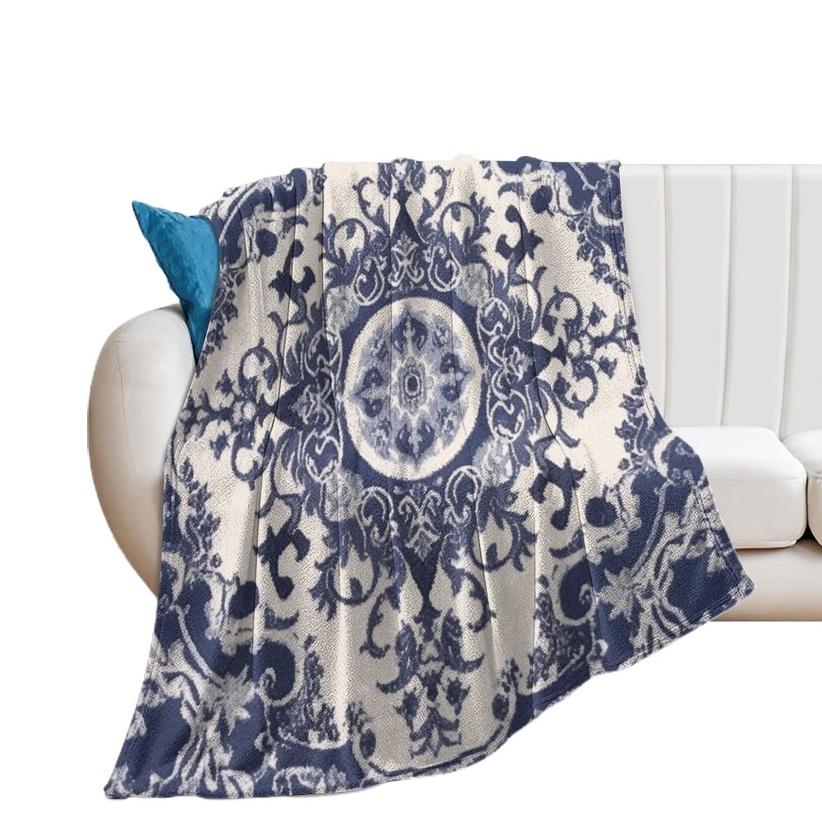 Amazon.com: Classical Navy Blue Damask Pattern Blankets and Throws